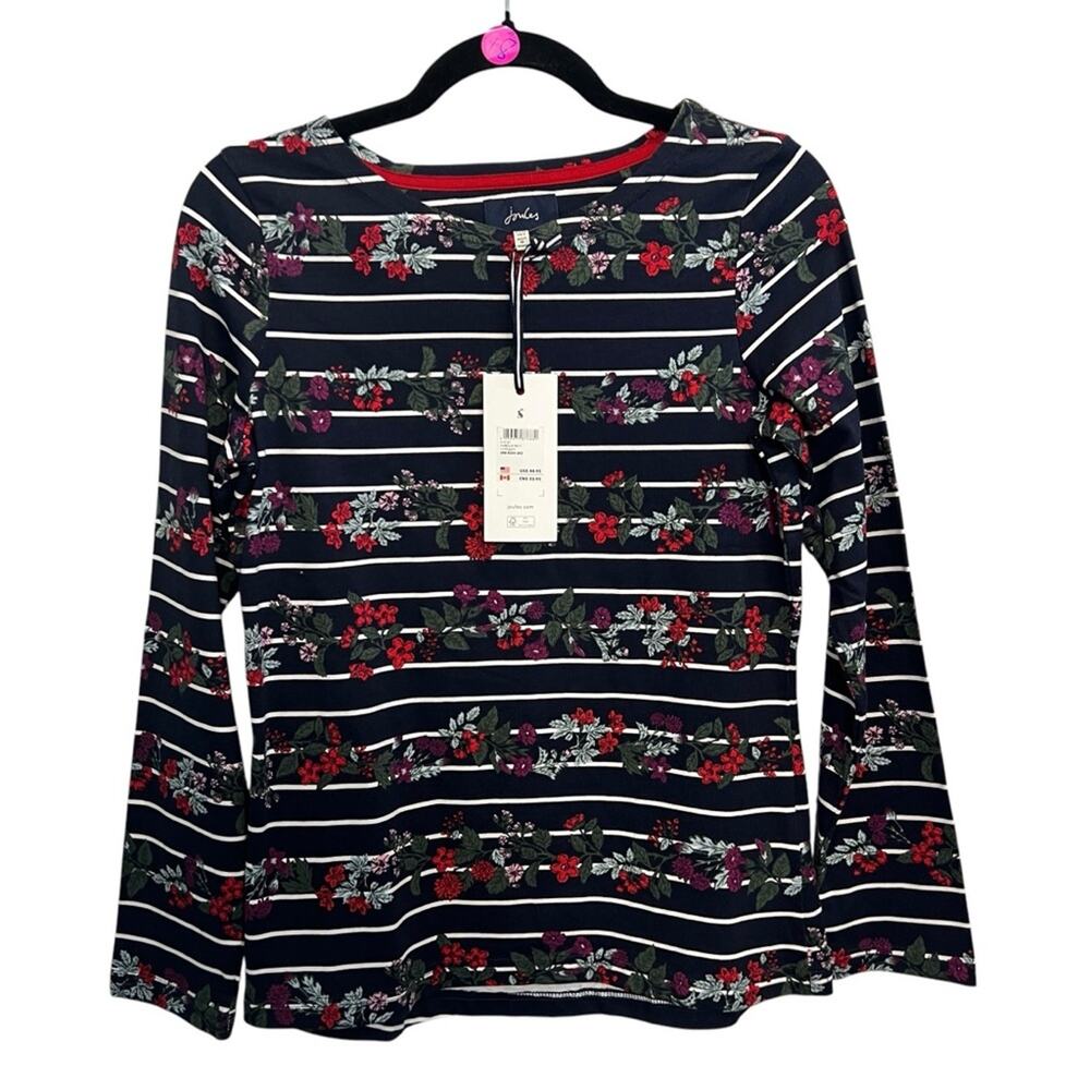 NWT Joules Harbour Print Navy Floral Striped Long Sleeve Jersey Top Size 2